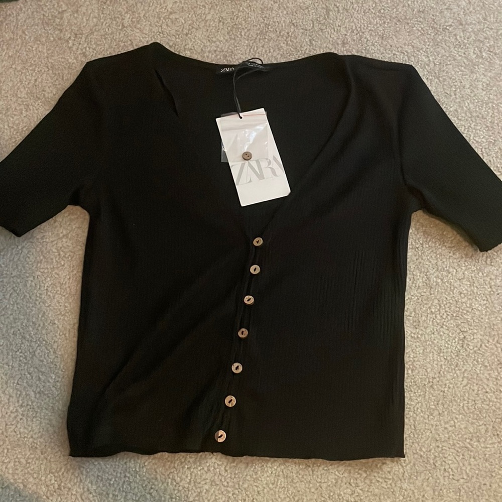 Zara Black Ribbed Top